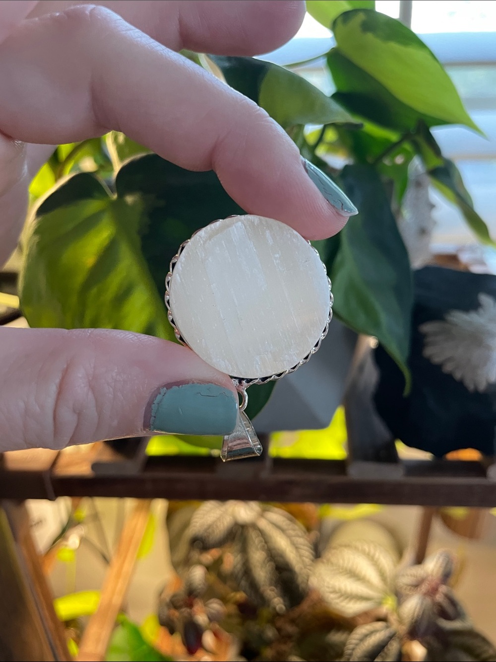 Sterling Silver Round Selenite Pendant - Picture 4 of 4